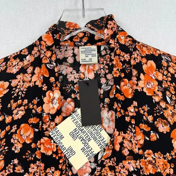 BAUM UND PFERDGARTEN Ani Tie Neck Midi Dress Womens 34 XS Navy Orange NWT